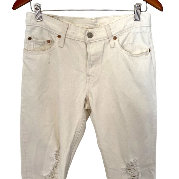 LEVI'S 501 Original Fit White Distressed Straight Leg Jeans - Picture 8 of 15